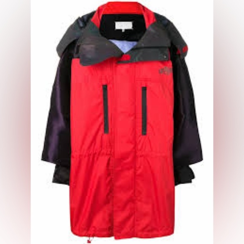 Maison Margiela Waterproof Two-tone Coat in red and black. NWT